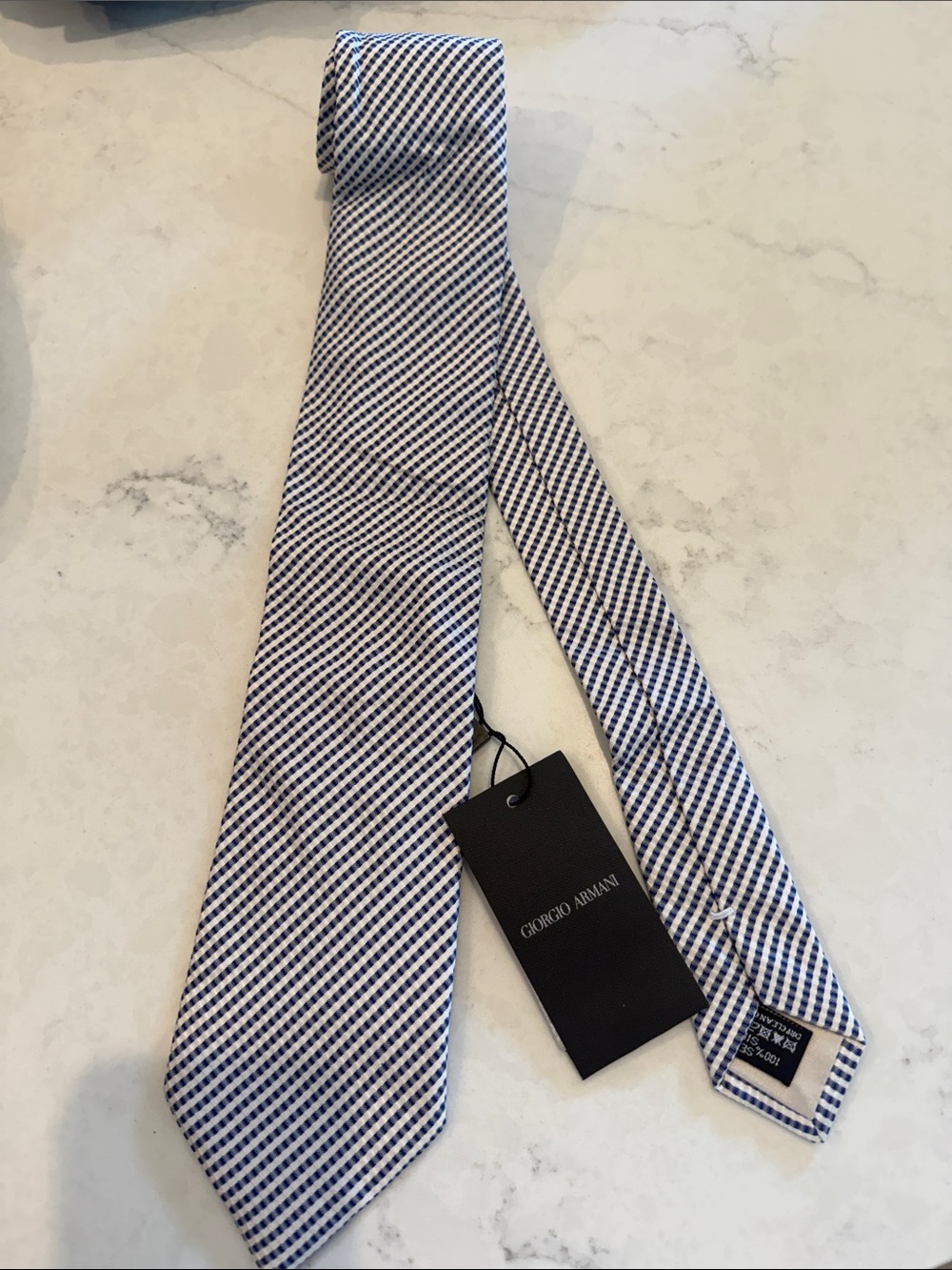 Giorgio Armani Navy and White Diagonal Micro-Pattern Tie